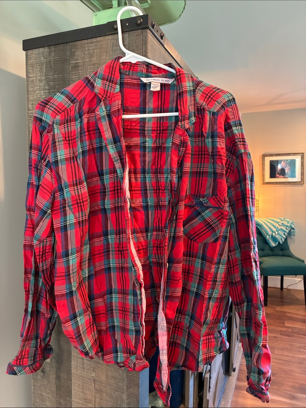 Victoria's Secret Plaid Button Down Shirt in Red & Green Size Large